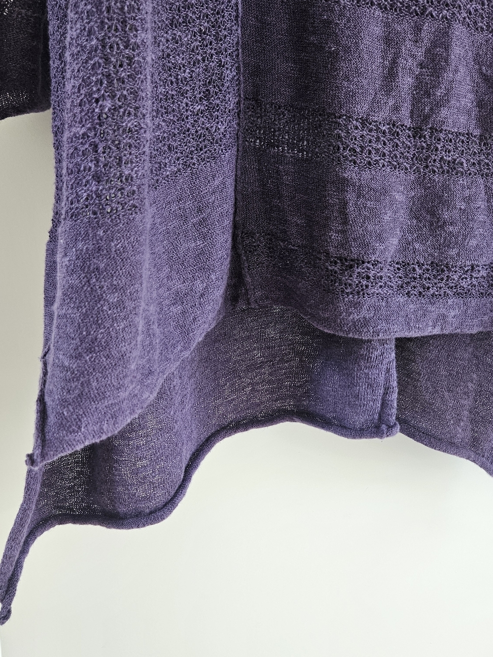 Free People Deep Purple Open-Knit Henley Tunic Oversized Medium Long Sleeve - Picture 3 of 6